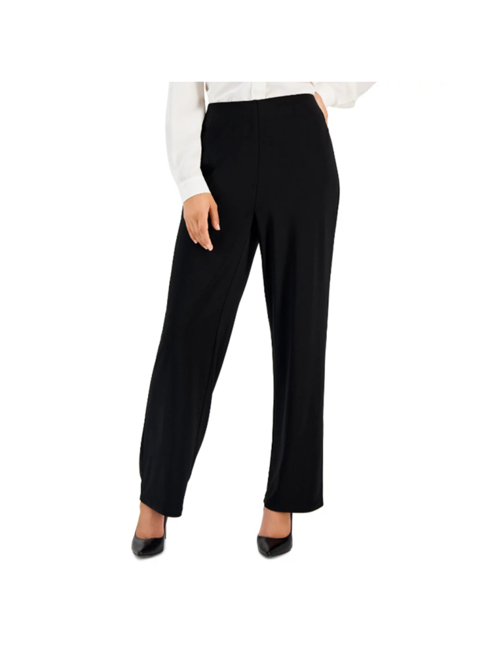 Anne Klein Women's XL Petite Black Pull On Mid-Rise Wide-Leg Dress Pants NWT
